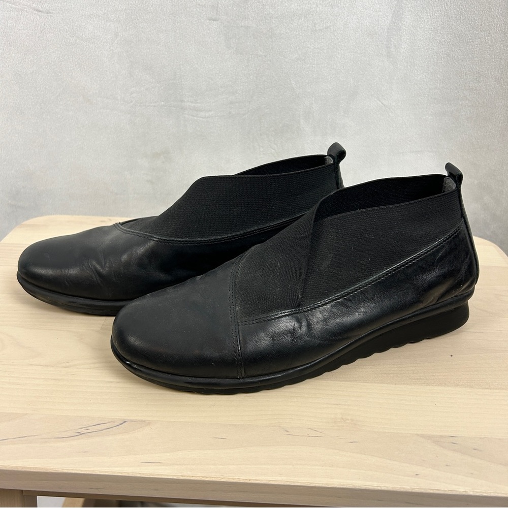 TheFLEXX Black Genuine Leather Stretch Run Elastic Wrap Style‎ Slip On Sz 6